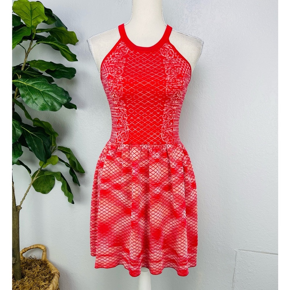 Parker Candice Jacquard Red Knit Halter Top Circle Dress